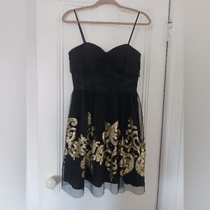 Black tulle dress with gold sequined design, size Medium (ONLY WORN ONCE)